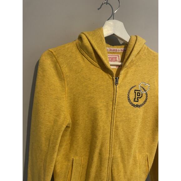 VICTORIA'S SECRET PINK‎ GEORGIA TECH YELLOW JACKETS HOOD ZIP JACKET SMALL SEQUIN - Picture 2 of 8